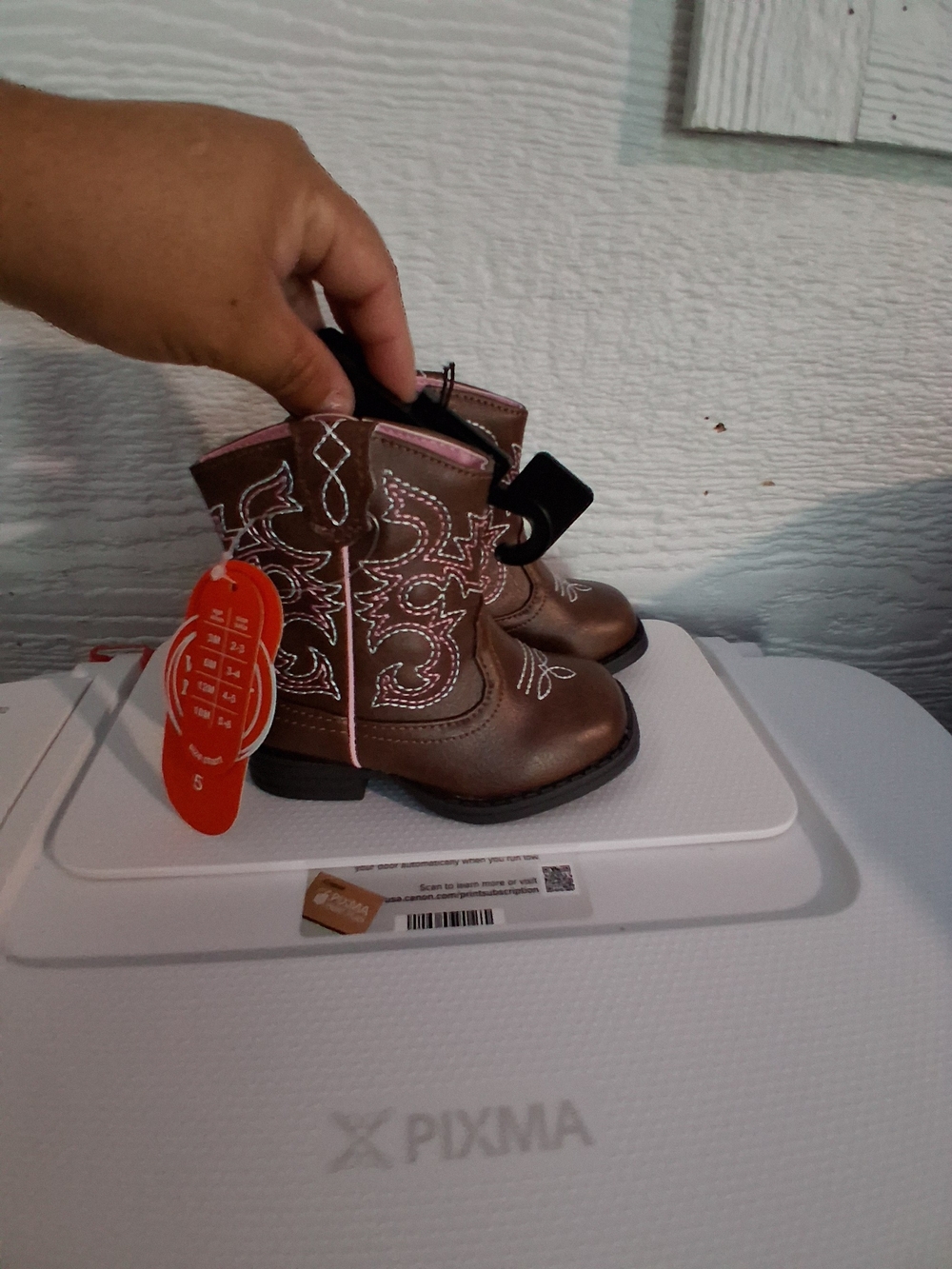 wonder nation Brown and Pink Embroidered Toddler Cowboy Boots
